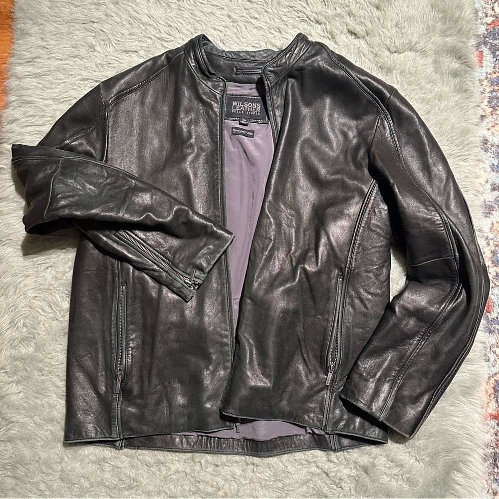 Wilsons Black Leather Jacket Motorcycle Mens Size Extra Large